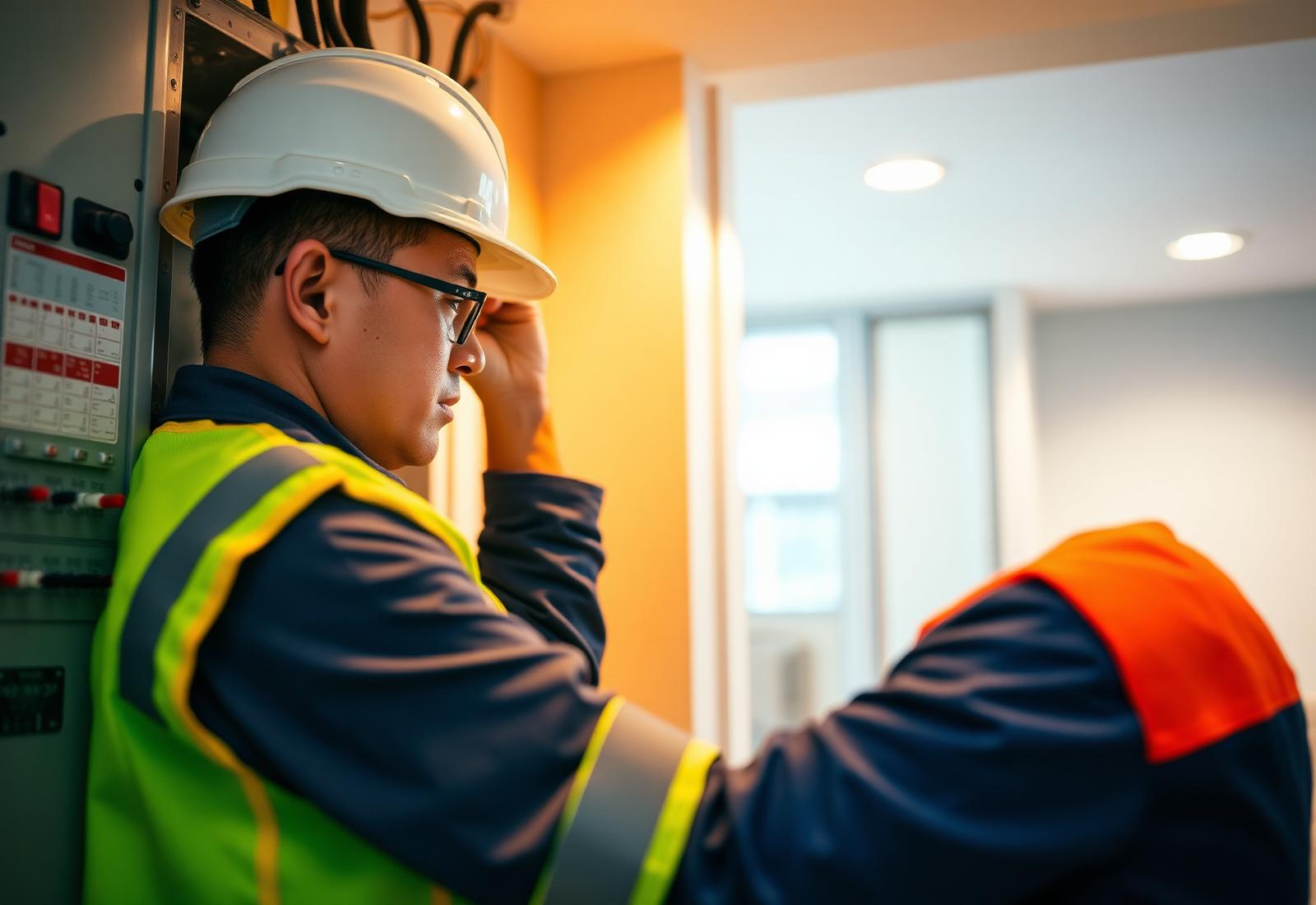 Licensed A1 electrician working on a Singapore HDB distribution box